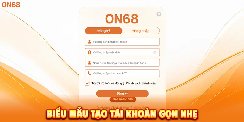 Biểu mẫu tạo tài khoản gọn nhẹ.