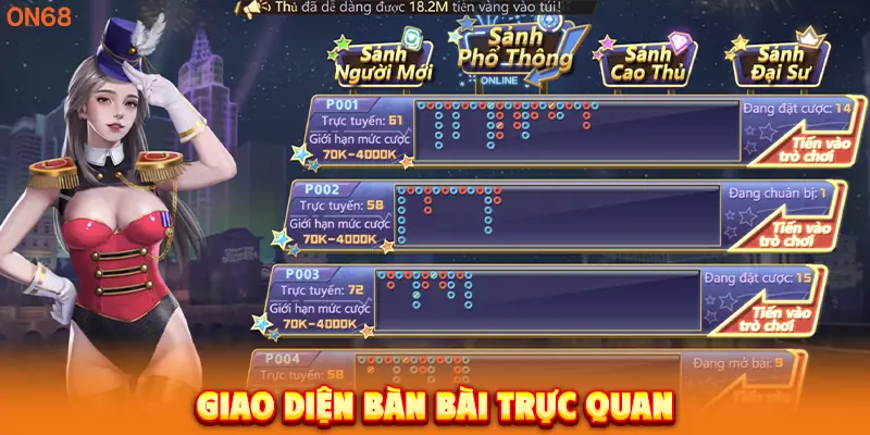 Giao diện bàn bài trực quan.